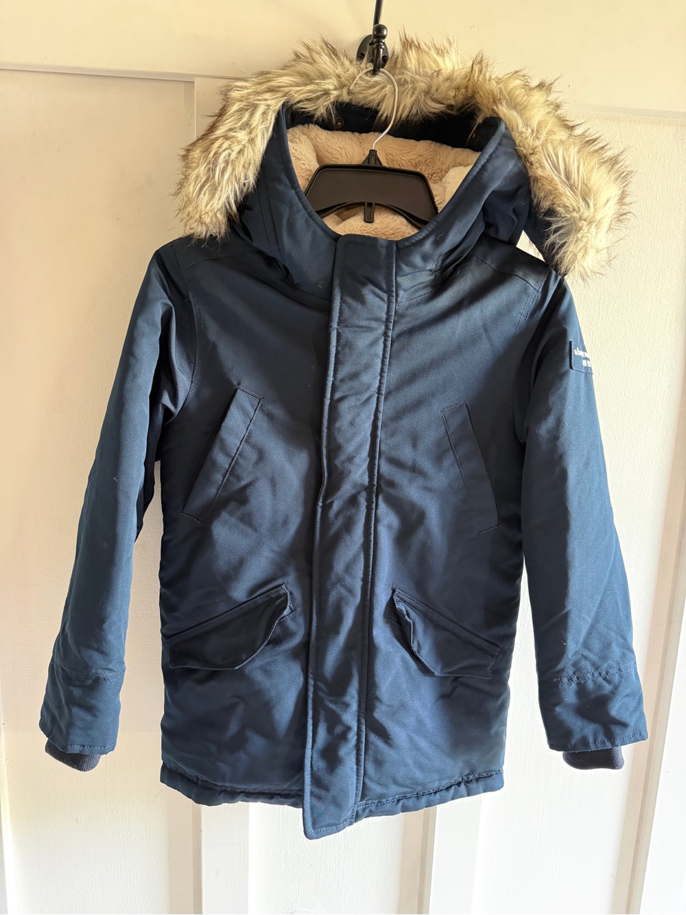 Abercrombie Kids Navy Faux-Fur Hooded Puffer Coat